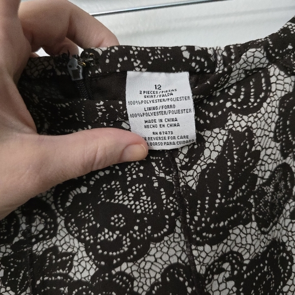 Brown Cream Lace Embroidered Floral Skirt Size 12 Flowy Cottagecore - Picture 3 of 10